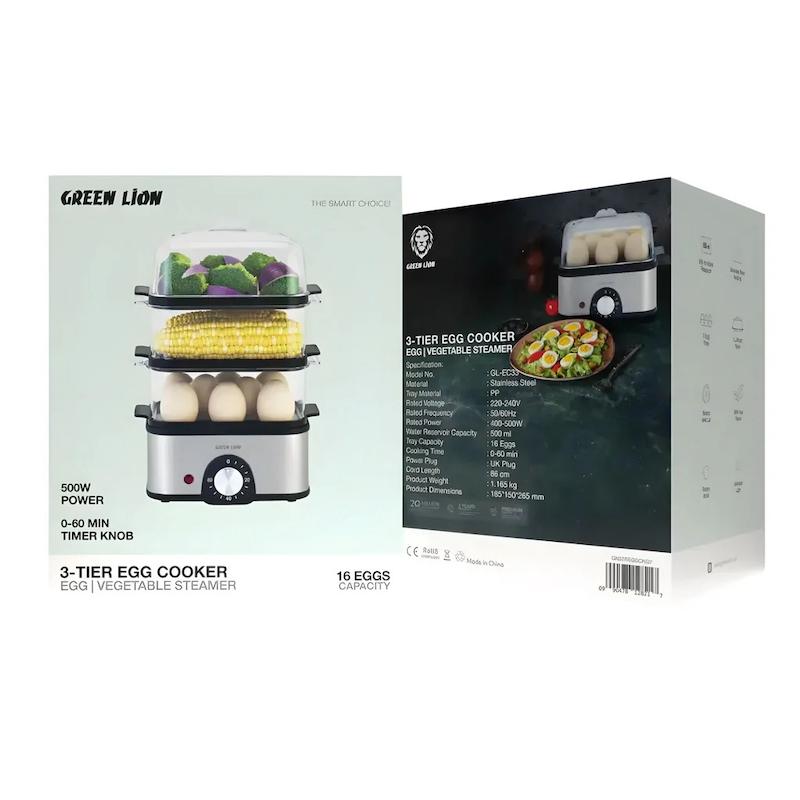 تخم مرغ پز 3 طبقه بخارپز سبزیجات گرین Green 3-Tier Egg Cooker Vegetable Steamer